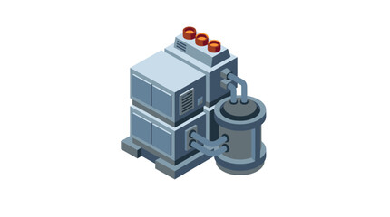 Obraz premium Corporate Isometric of Industrial Server Rack with Large Storage Tank and Piping System in Gray and Orange