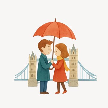 Romantic couple under umbrella illustration.