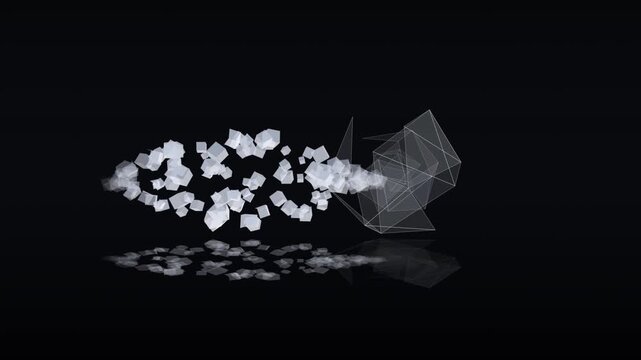 Abstract digital fish shape made of floating geometric cubes