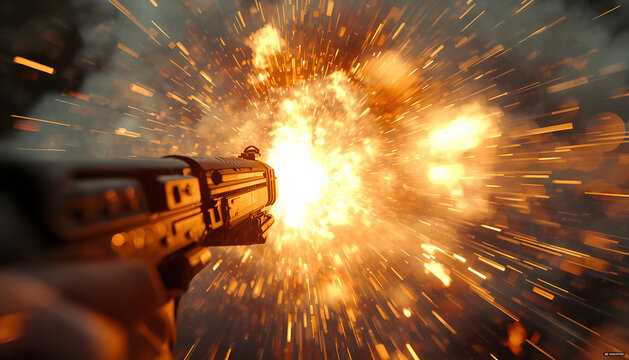 Muzzle flash emitting from a firearm in a dark environment