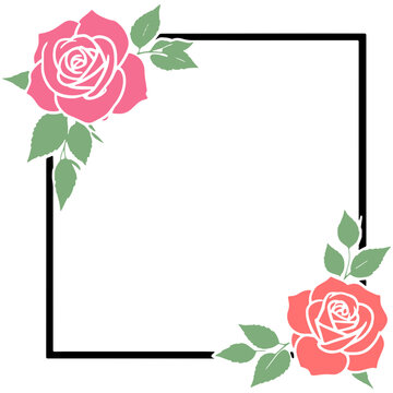 pink and coral rose corner border frame with green leaves elegant floral botanical ornament vector illustration