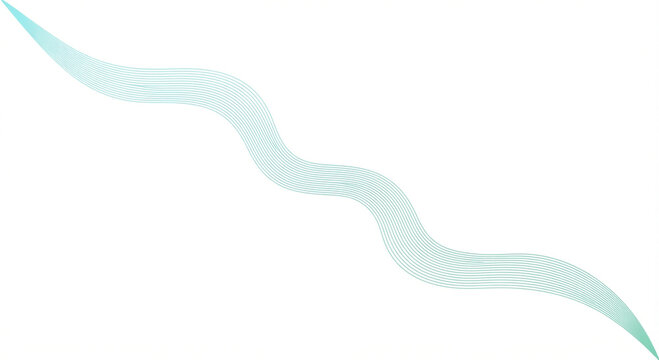 Abstract diagonal wavy ribbon of thin parallel lines, minimal teal wave divider, light background