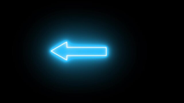 Neon electric up left arrow icon animation .Neon arrow direction animation on black background. Glowing left arrow loop HD animation