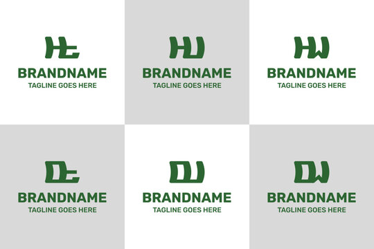 Letters HT HU HW OT OU OW Monogram Slant Logo Set