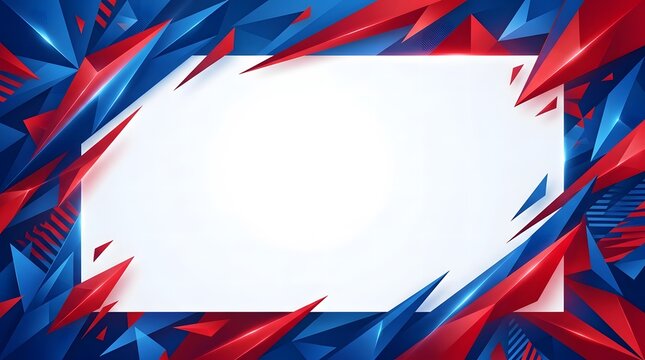 Abstract background featuring a white rectangular frame surrounded by dynamic red and blue brush strokes and paint