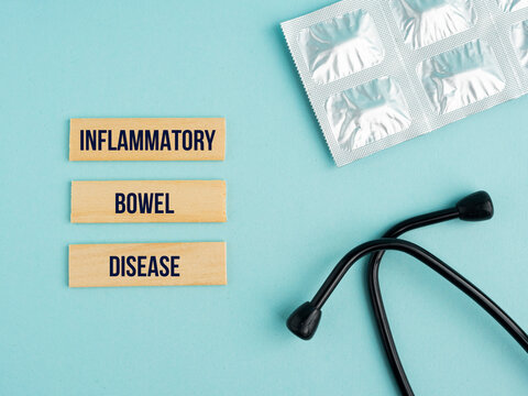 The word Inflammatory bowel disease. Medical concept, health care. Health insurance. clinics and medical businesses. chronic inflammation of the digestive tract, 