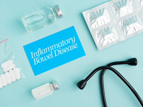 The word Inflammatory bowel disease. Medical concept, health care. Health insurance. clinics and medical businesses. chronic inflammation of the digestive tract, 