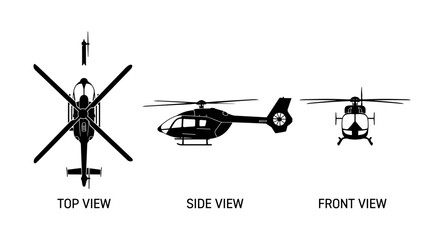 Helicopter multi view vector illustration with top side and front silhouette © MdSadekul