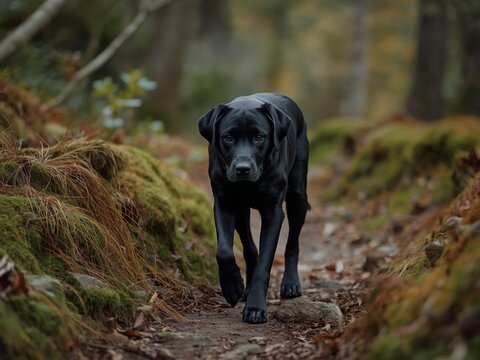 black Labrador Retriever walking slowly