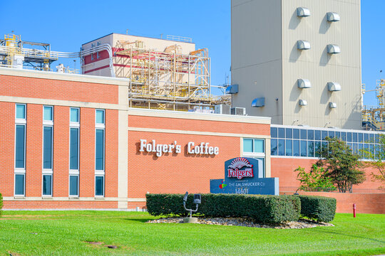 New Orleans, LA, USA - August 29, 2026: Front of Folger's Coffee Plant on Old Gentilly Road in New Orleans East