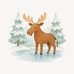 Fototapeta na wymiar Moose in snowy forest scene.