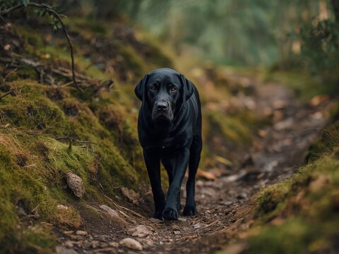 black Labrador Retriever walking slowly