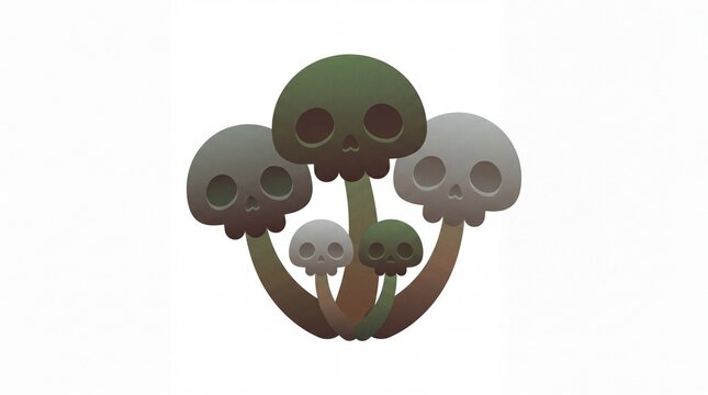 Soft gradient illustration of mushroom cluster with skull caps for halloween UI design