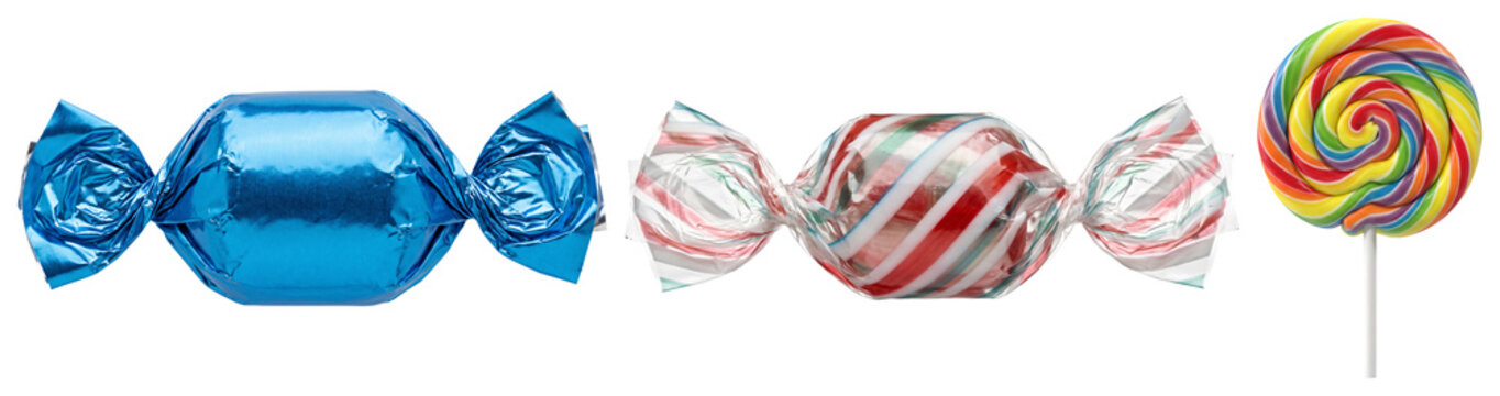 Colorful Wrapped Candies and Spiral Lollipop Collection