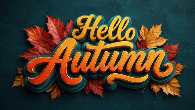 Hello autumn text effect banner headline, text effect