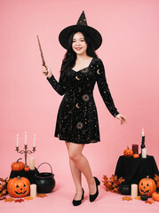 Witch woman holding magic wand © PixelonMe