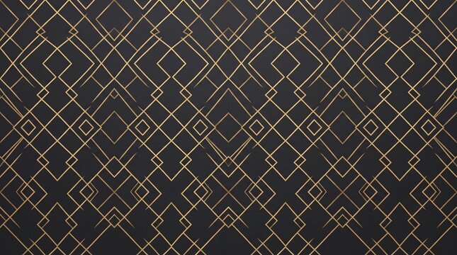 Luxury Art Deco gold geometric pattern background on dark grey background for premium packaging and luxury design