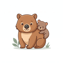 Fototapeta premium Cute cartoon wombat parent with baby joey illustration on white background
