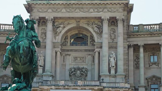 Hofburg Vienna Prinz Eugen Statue. Tourist points of the capital of Austria, beautiful urban landscapes of historical cities.