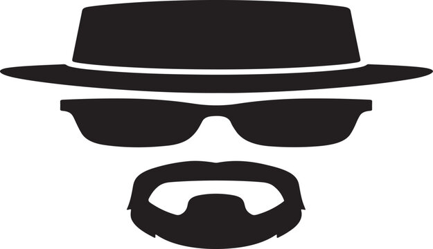 Pork Pie Hat and Sunglasses, Bearded Man Silhouette, Mysterious Gentleman Portrait, Vintage Vector Illustration