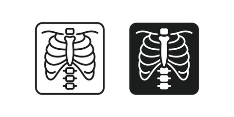 Xray chest scan line and solid black icons for medical diagnostics. © SAJID