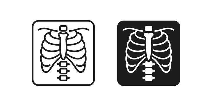 Xray chest scan line and solid black icons for medical diagnostics.