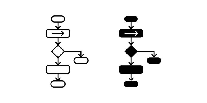Flowchart logic diagram icon design with black lines for business process.