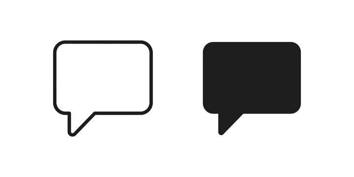 Black outline and silhouette speech bubble vector icons for communication.