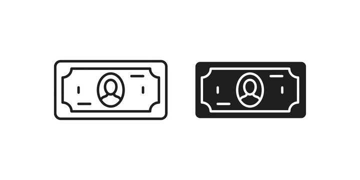 Paper money banknote icon in outline and solid style for cash finance.