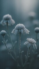 Obraz premium Frosted flowers in winter twilight mobile wallpaper