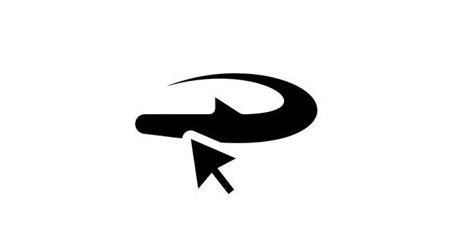 Black refresh icon with cursor arrow isolated on white background