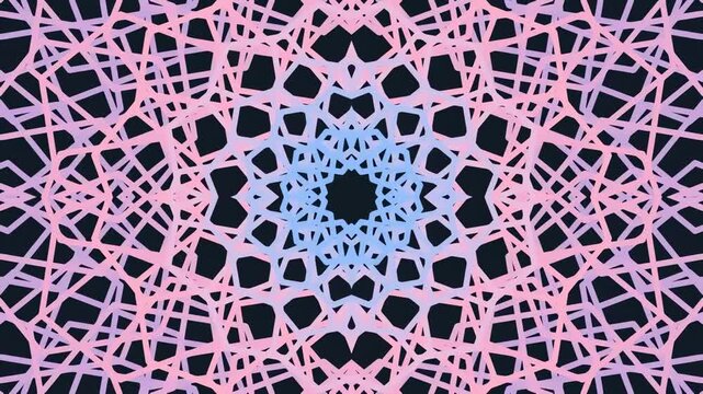 Abstract geometric kaleidoscope pattern with pink and blue lines