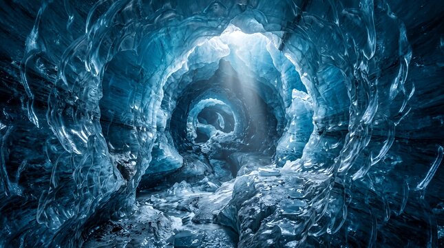 Stunning Blue Ice Cave with Light Rays