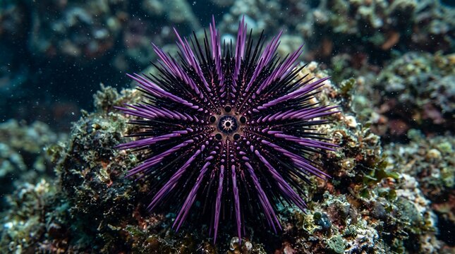 Vibrant Purple Sea Urchin on a Rocky Ocean Floor