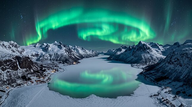 Stunning Aurora Borealis Reflecting Over a Frozen Fjord in Norway