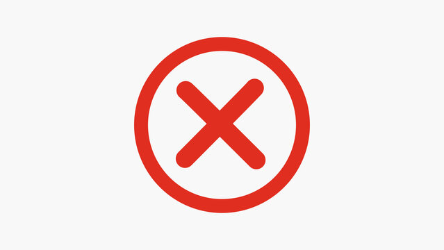 Distinct cross mark symbol highlights wrong choices and error alert. Bold cross mark symbol warns invalid status. Clean cross mark symbol graphic for user verification.
