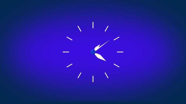 Minimal analog clock face visualizes steady time flow on blue gradient. Clean analog clock face assists schedule management. Modern analog clock face for deadline clips.