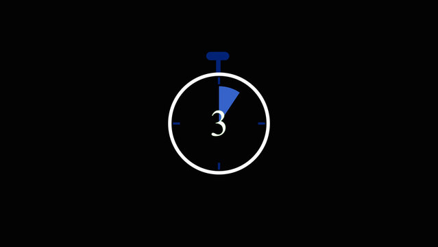 Digital stopwatch timer displays 3 second countdown interval. Precise stopwatch timer tracks lap intervals. Modern stopwatch timer graphic for athletic video projects.