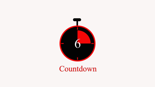 Digital stopwatch timer displays number 6 countdown interval. Precise stopwatch timer tracks race duration. Modern stopwatch timer graphic for athletic video projects.