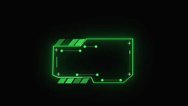 Futuristic interface frame visualizes digital circuit board paths. High tech interface frame borders cyber displays. Modern interface frame for technology HUD.