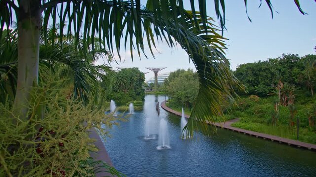 Gardens by the Bay cityscape in Singapore city. An oasis in the urban bustle of tourist spots in Asia.