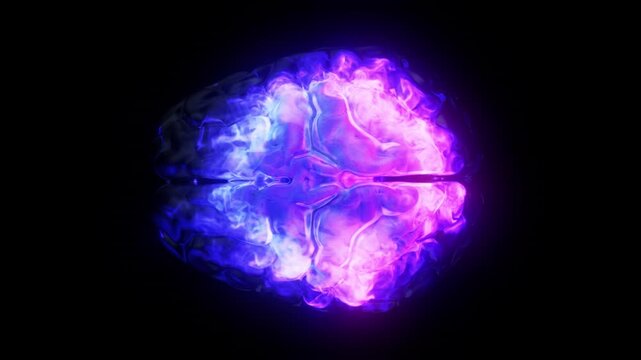 Purple and Blue Glowing Brain Stimulation with Pulsing Neural Energy for Neuroscience and Neurological Research Animation