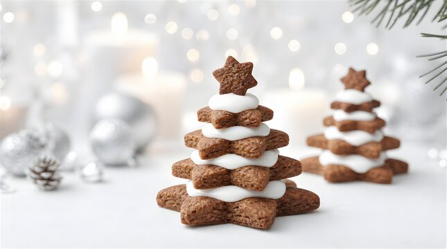 Weihnachtsbaum aus Lebkuchen, mit verschwommenen Lichtern.