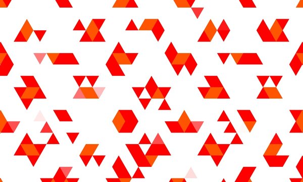 Seamless vibrant red and orange geometric polygon and triangle mosaic pattern featuring sharp abstract shapes on a clean white background