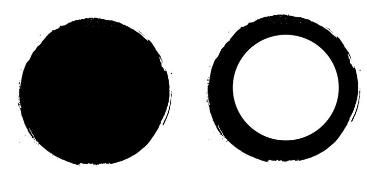 Rough Circular Brush Stroke. Rough Black Round Brush Texture. Black Rough Circle Isolated on White