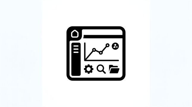 computer interface dashboard icon isolated on white background, web dashboard and analytics interface black icon, digital user interface symbol with chart and settings, website dashboard interface 