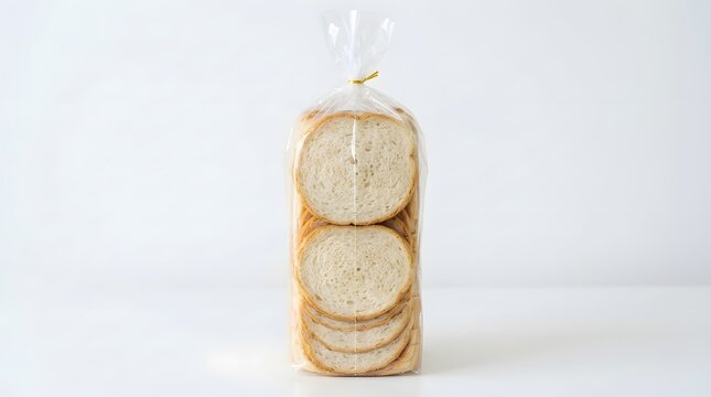 Loaf of sliced bread in plastic packaging isolated on white background