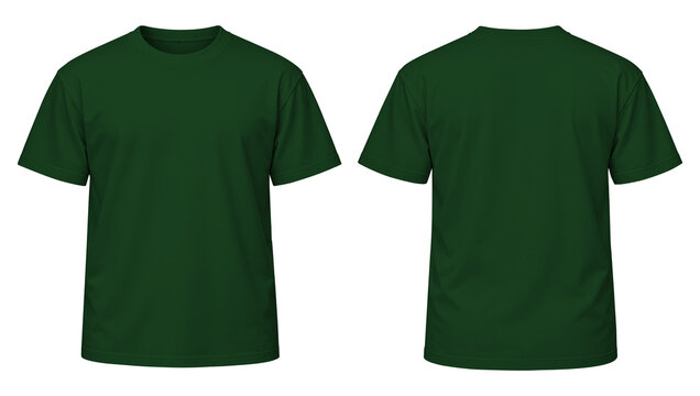 Blank Dark Green Crew Neck T-Shirt Front and Back Apparel Mockup on Transparent