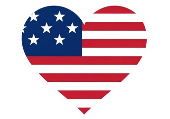 Fototapeta premium A heart shaped featuring the red, white, and blue pattern of the united states flag, isolated on a plain white background