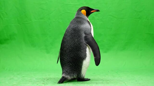 Side views of a penguin on green seamless background